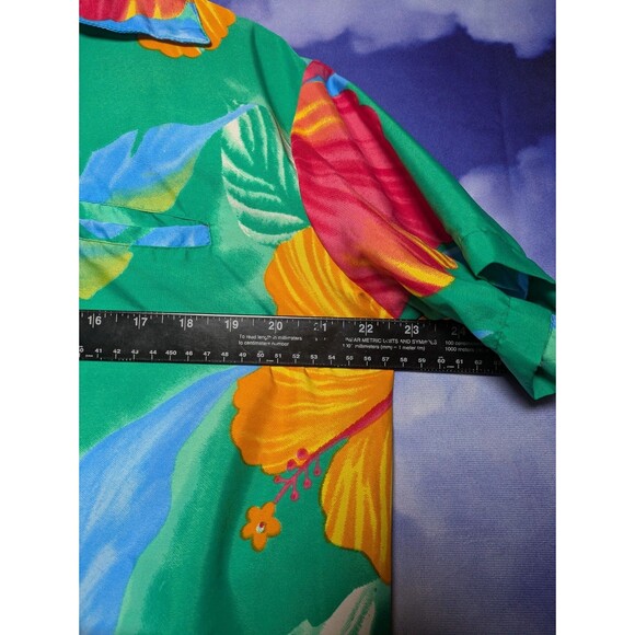 King Kamehameha Green Hibiscus Floral Shirt Size Large Tropical Tiki Luau Camp - Picture 2 of 6